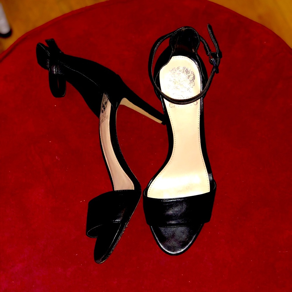Vince Camuto black leather Ankle strap heel